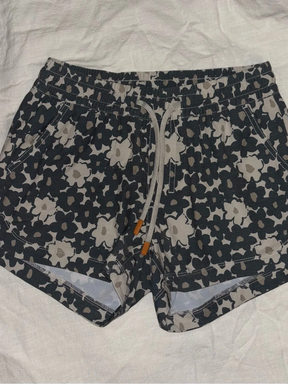 Southern Marsh Black and Beige Floral Athletic Shorts